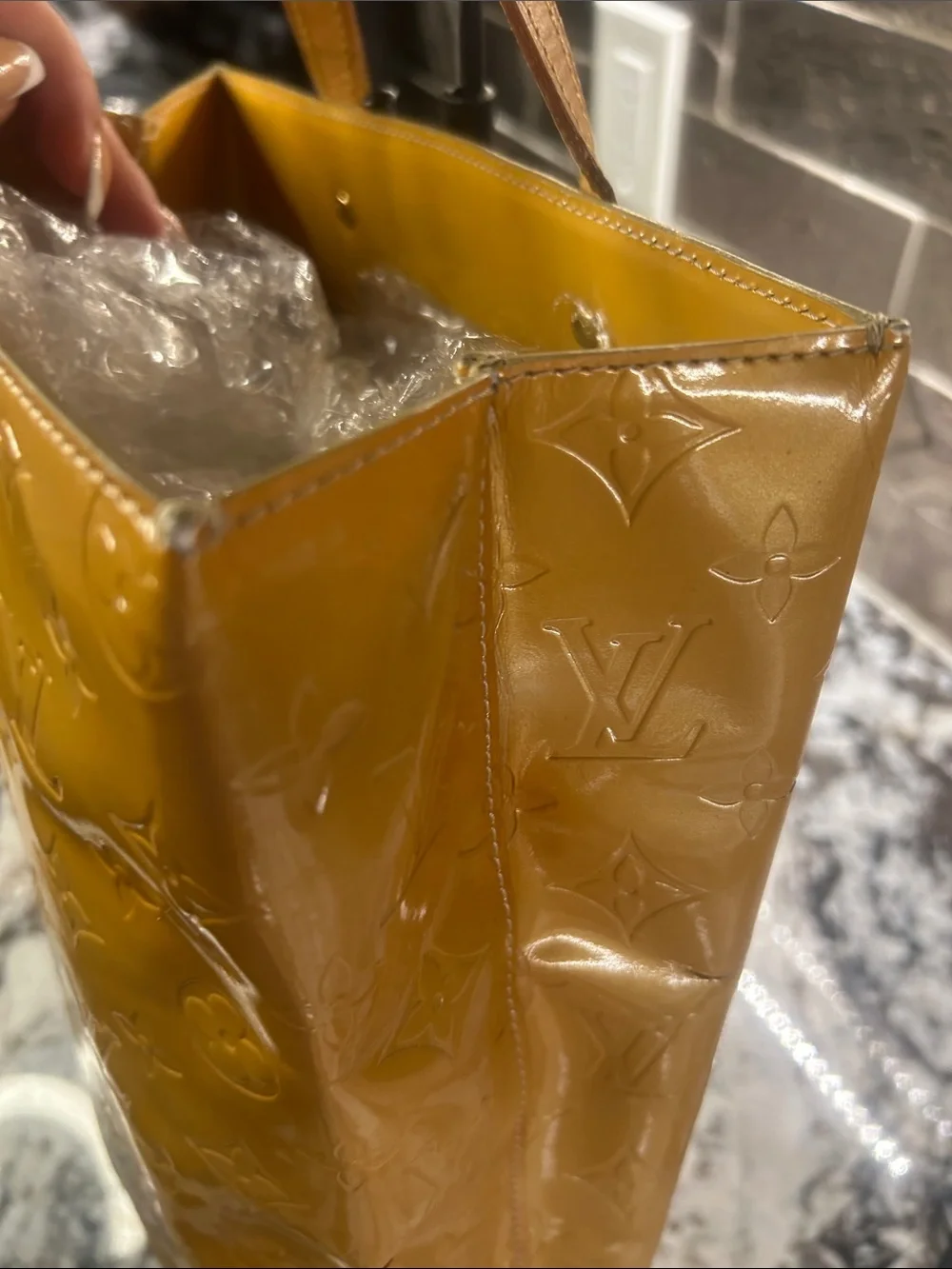LOUIS VUITTON LV Mustard Monogram Vernis Patent Leather Reade Tote Bag France